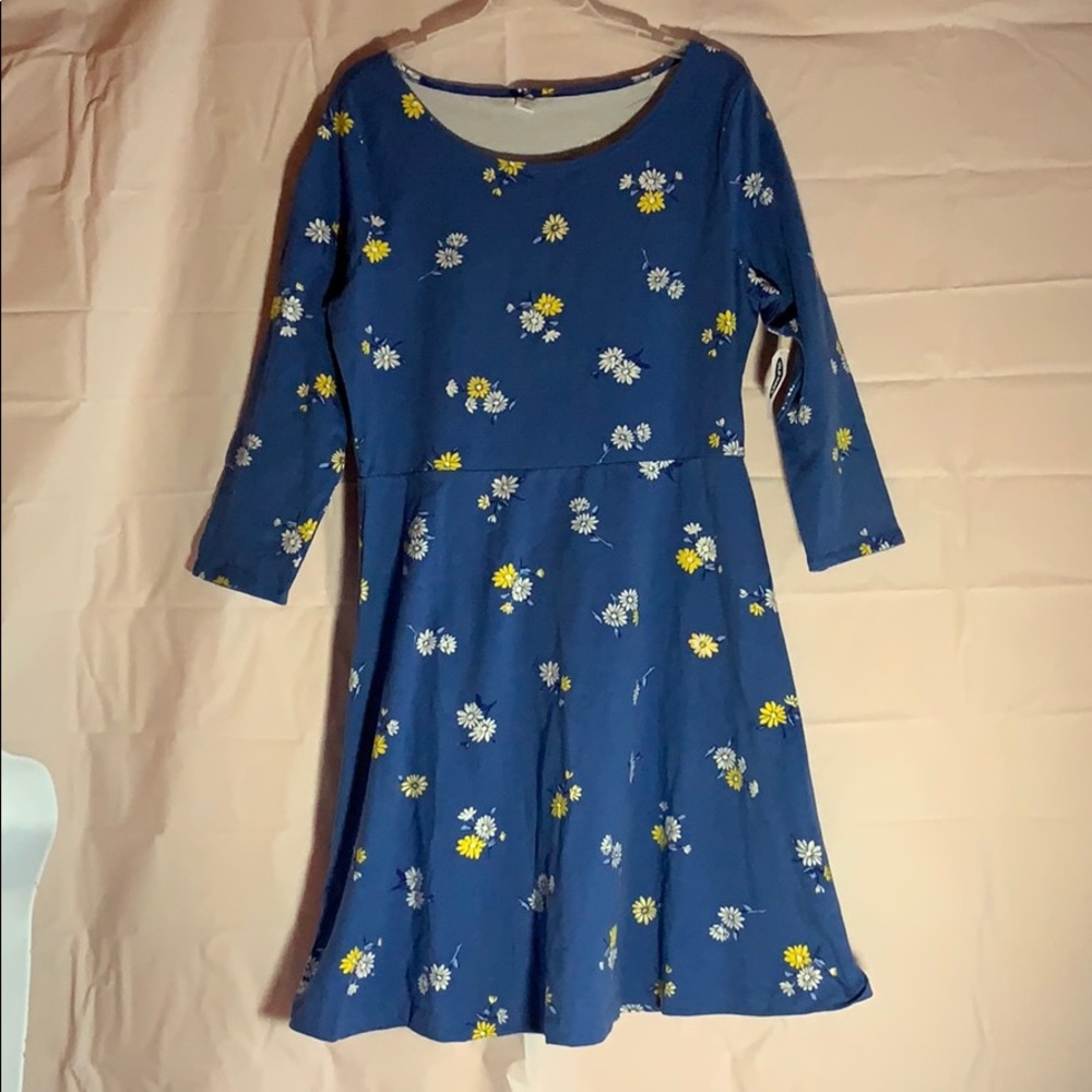 NEW BLUE FLORAL SCOOP NECK A-LINE DRESS WITH TAGS